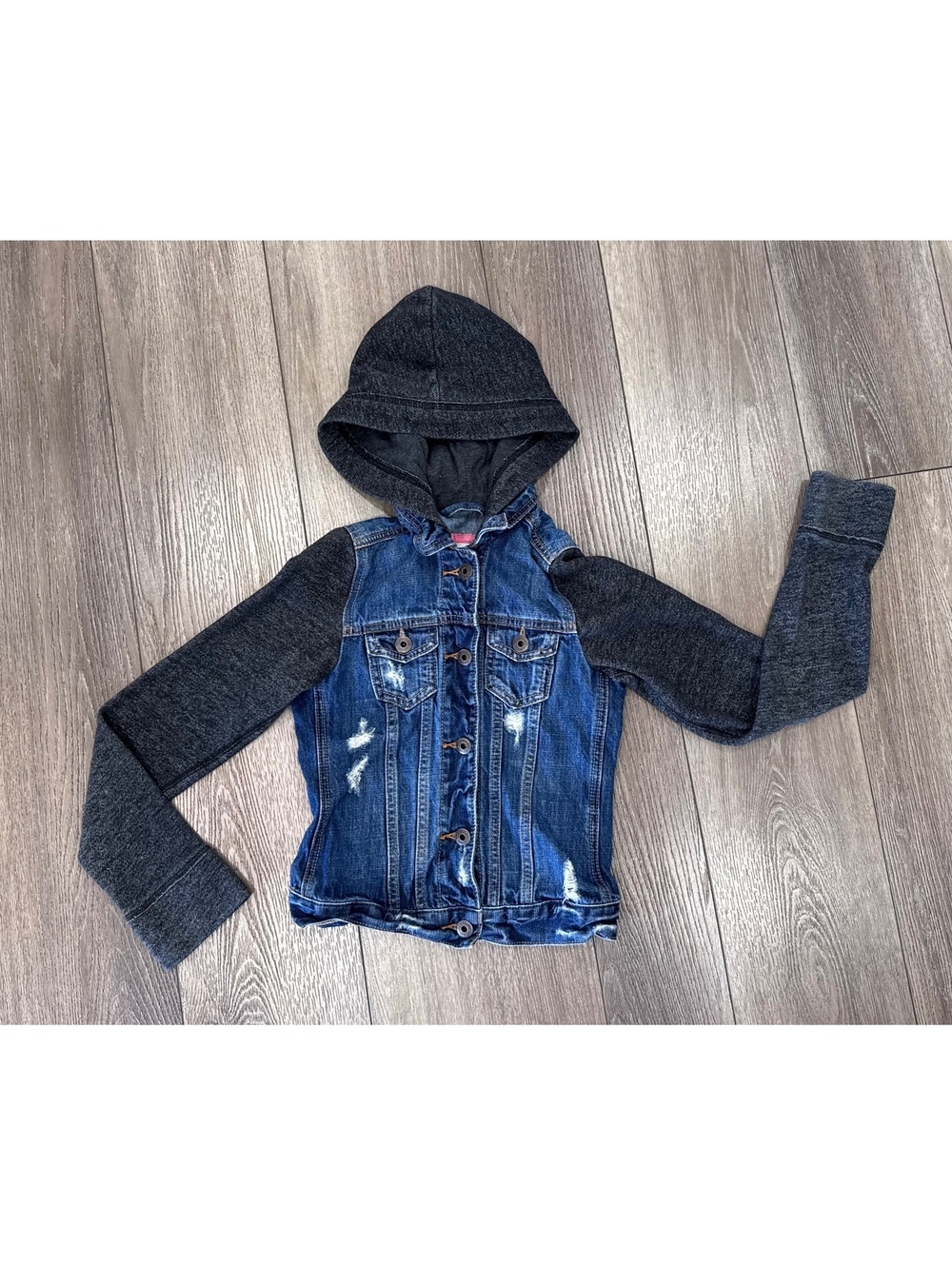 Abercrombie Kids Denim and Gray Hoodie Jacket Size S/10